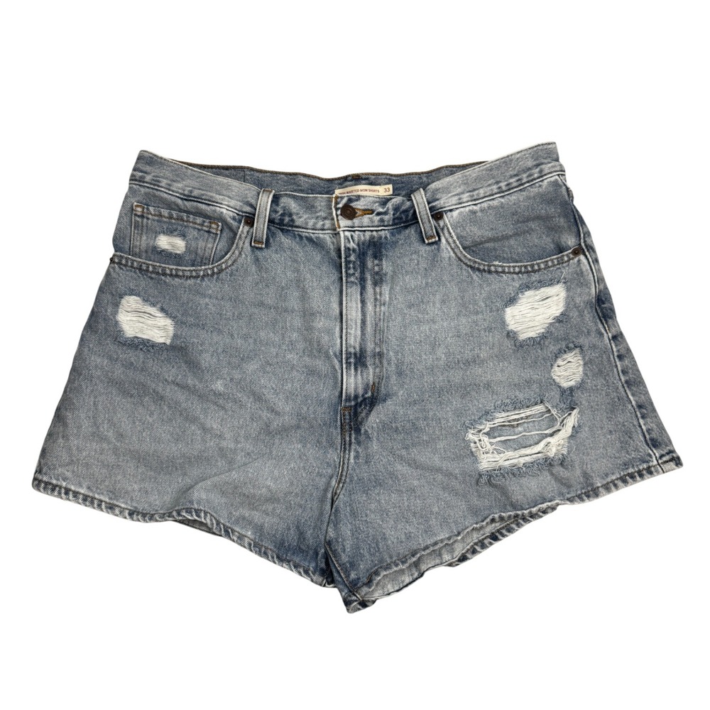 Levis High Waisted Mom Shorts‎ Blue Denim Distressed Size 33 Cotton Summer